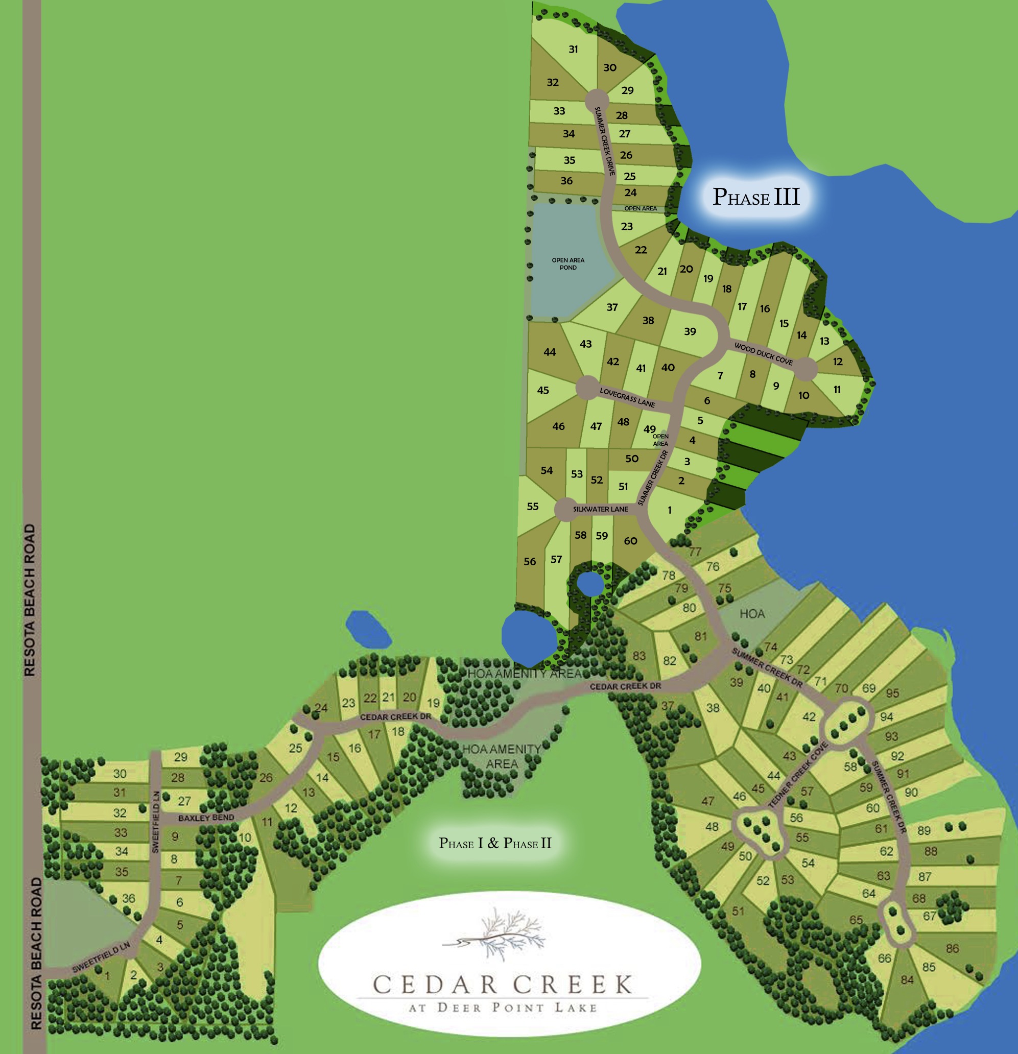 homesite map of Cedar Creek at Deer Point Lake in Northwest Florida